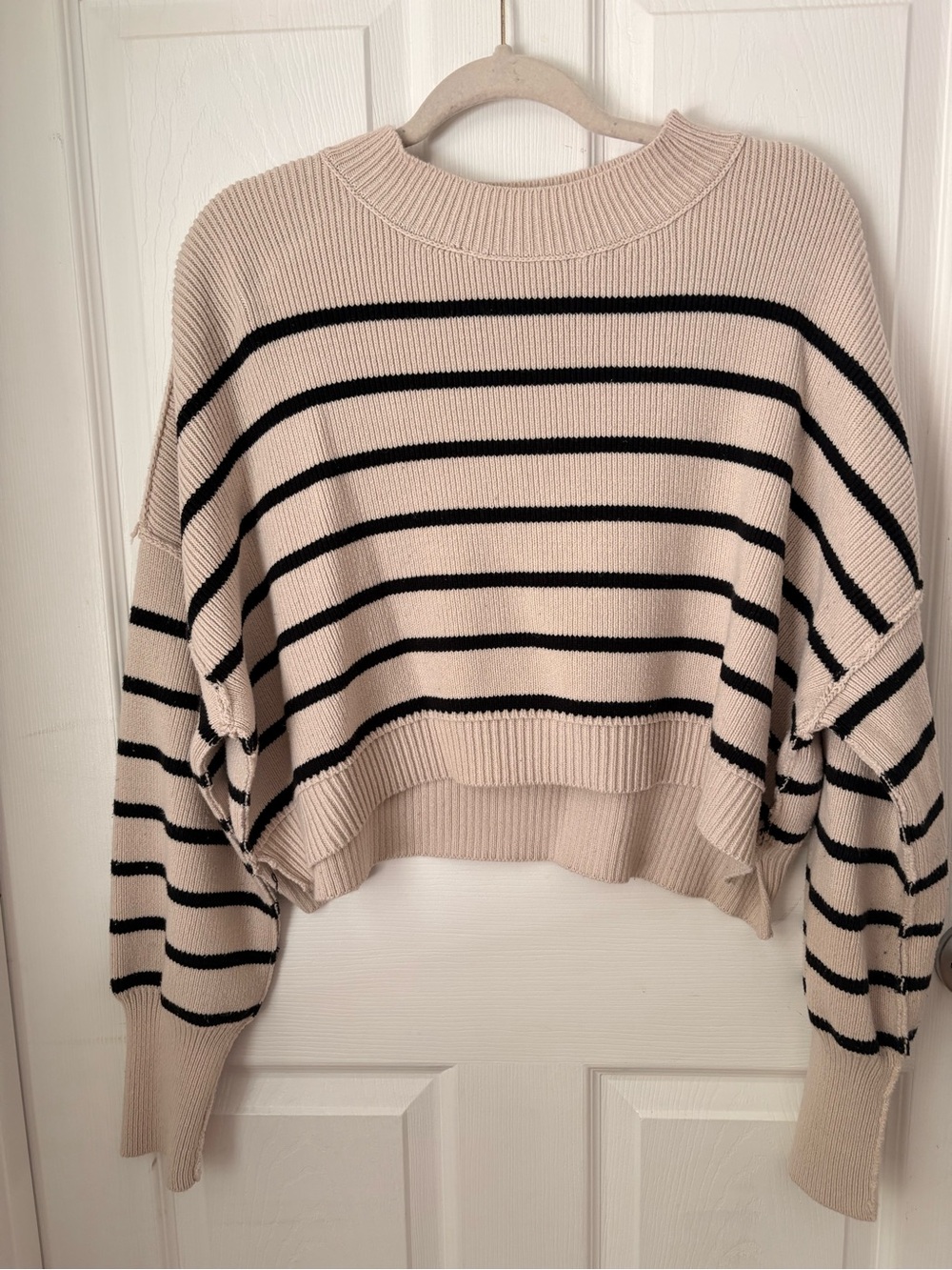 Free People Striped Cropped Sweater - Beige/Black
